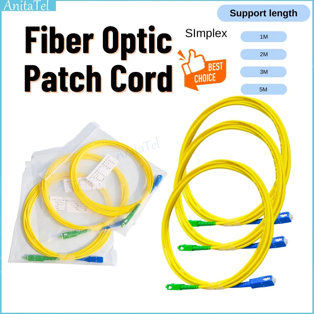 Cabos de remendo de fibra óptica SC/APC-SC/UPC simplex, 10 peças, 1m/2m/3m/5m/10m, monomodo, 2.0mm ou 3.0mm