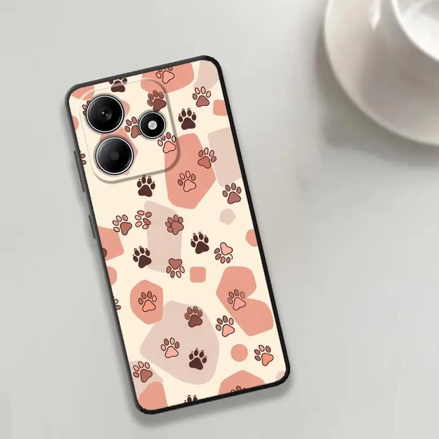 Capa de telefone Xiaomi com estampa de patinha de cachorrinho rosa e marrom