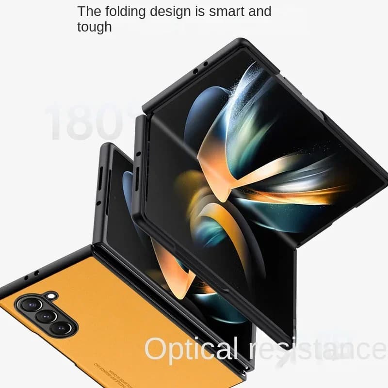 Capa resistente para Samsung Galaxy Z Fold 7 com design dobrável inteligente em couro laranja