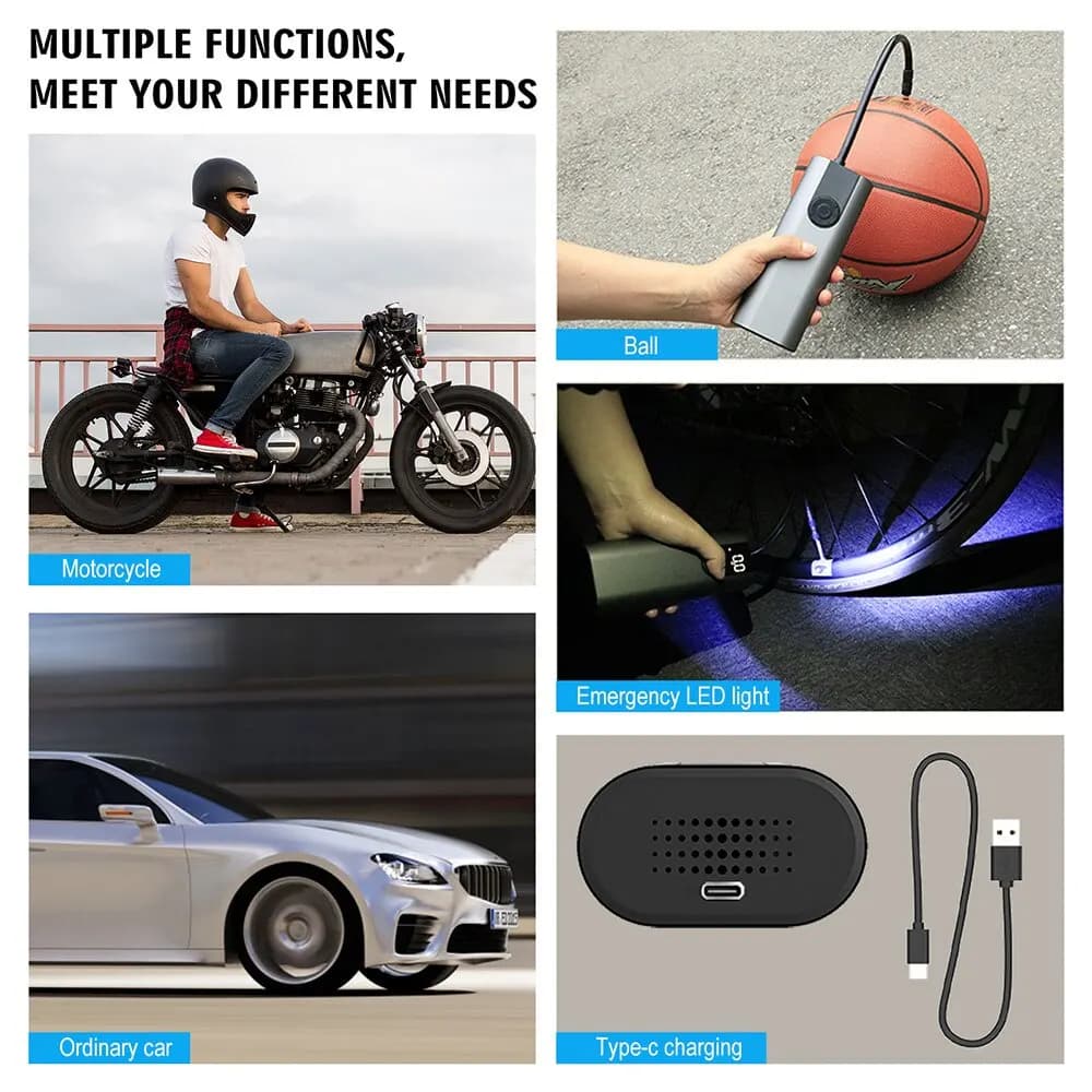 Compressor de ar CYCPLUS A8 portátil para moto, bola, carro com luz LED e carregamento USB tipo C