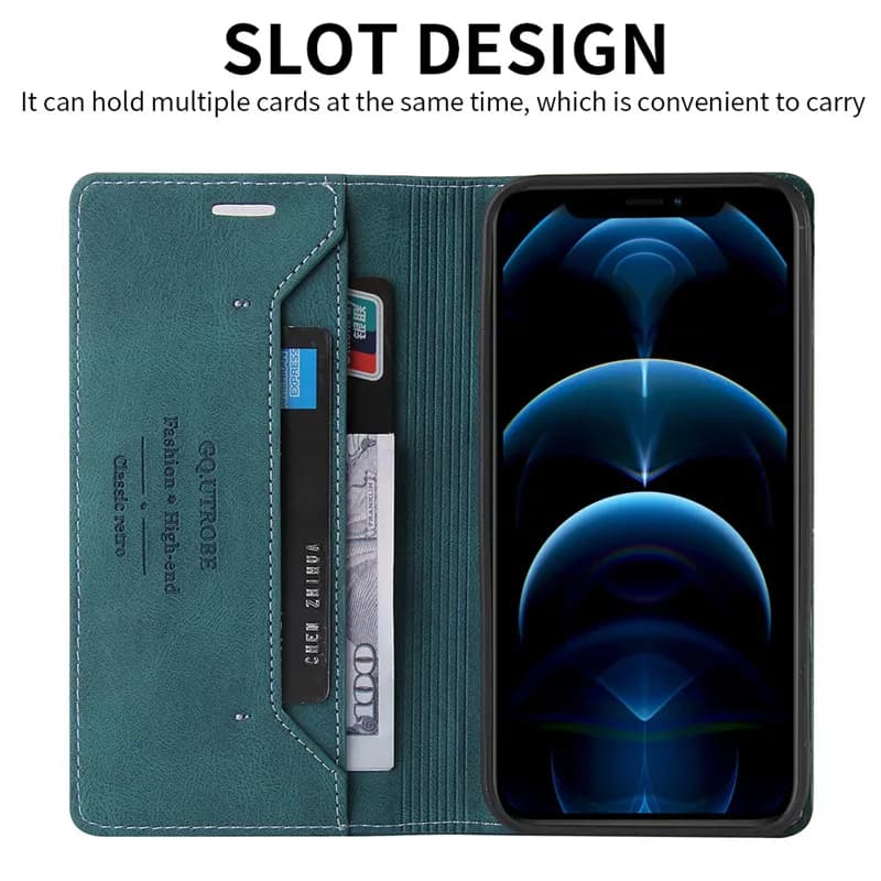 Capa flip de couro verde para smartphone Xiaomi Poco F5 Pro aberta