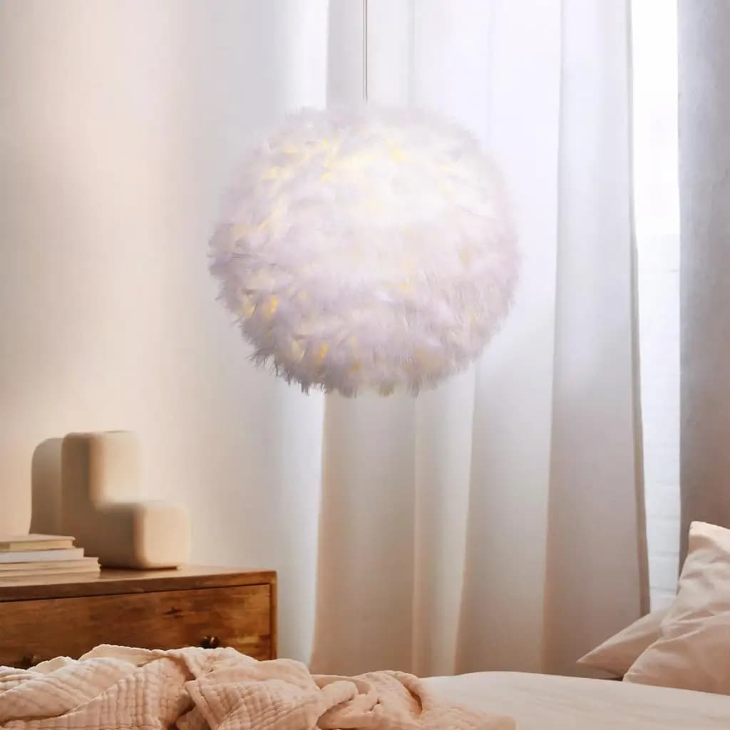 Luminária pendente branca com design de penas, estilo moderno para quarto e sala