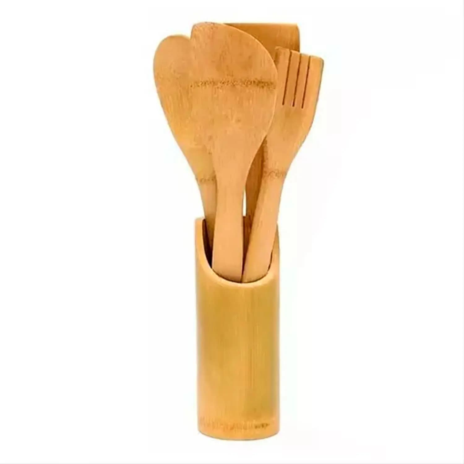 Conjunto de utensílios de cozinha de bambu com copo, quatro peças