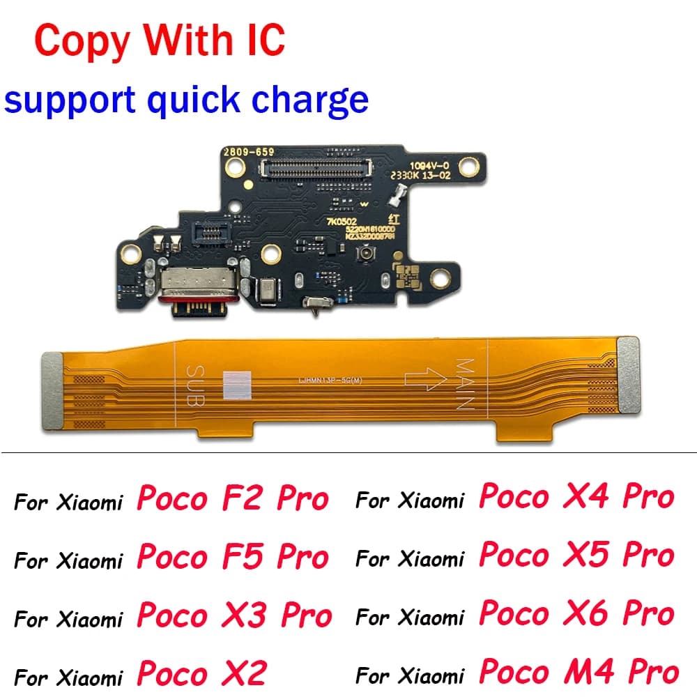Placa-mãe e cabo flex LCD para Xiaomi Poco F2, F1, F3, X3, M4, X4, X5 Pro, 4G, 5G, x2