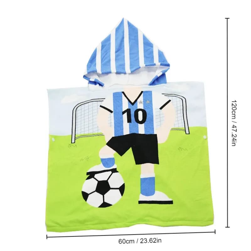 Manto infantil com capuz listrado azul e branco, estampa de jogador de futebol, algodão para bebê