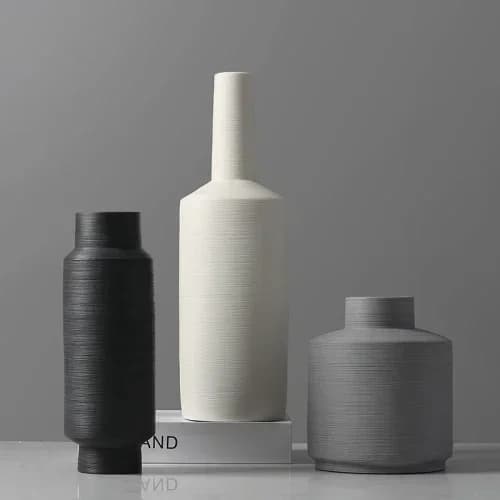 Conjunto vasos decorativos Jácotei branco, preto e cinza cerâmica estilo nórdico minimalista