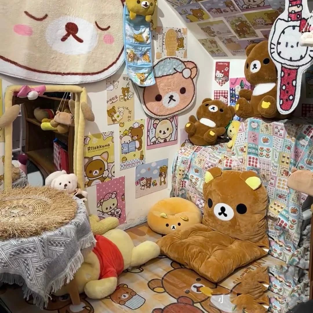 Almofada de pelúcia Rilakkuma marrom macia para assento e encosto em quarto temático kawaii