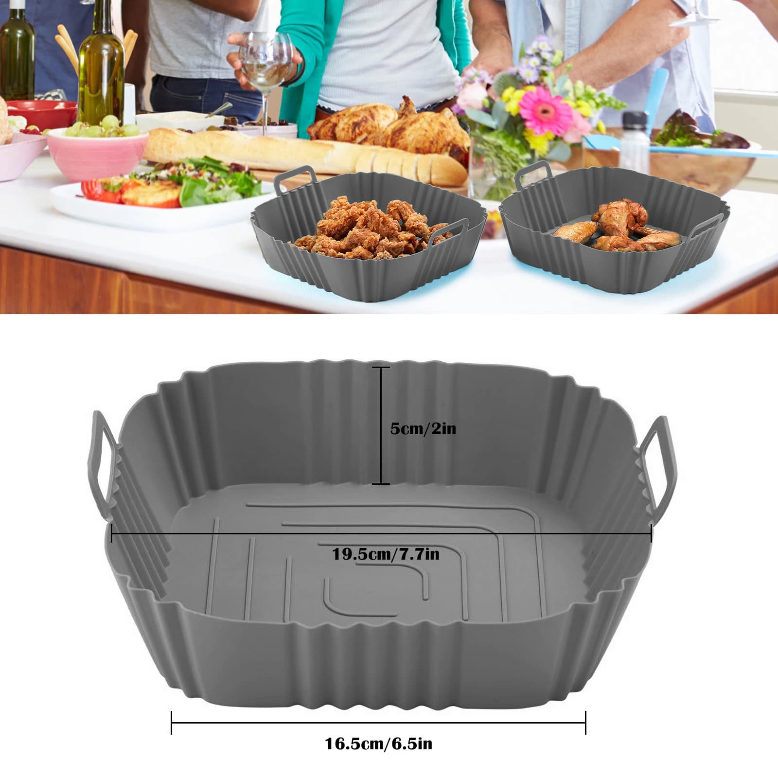 Silicone Air Fryer Churrasco Pote, Bandeja Pad, Molde de cozimento do forno Airfryer, Panela antiaderente quadrada reutilizável, Ferramentas de cozinha