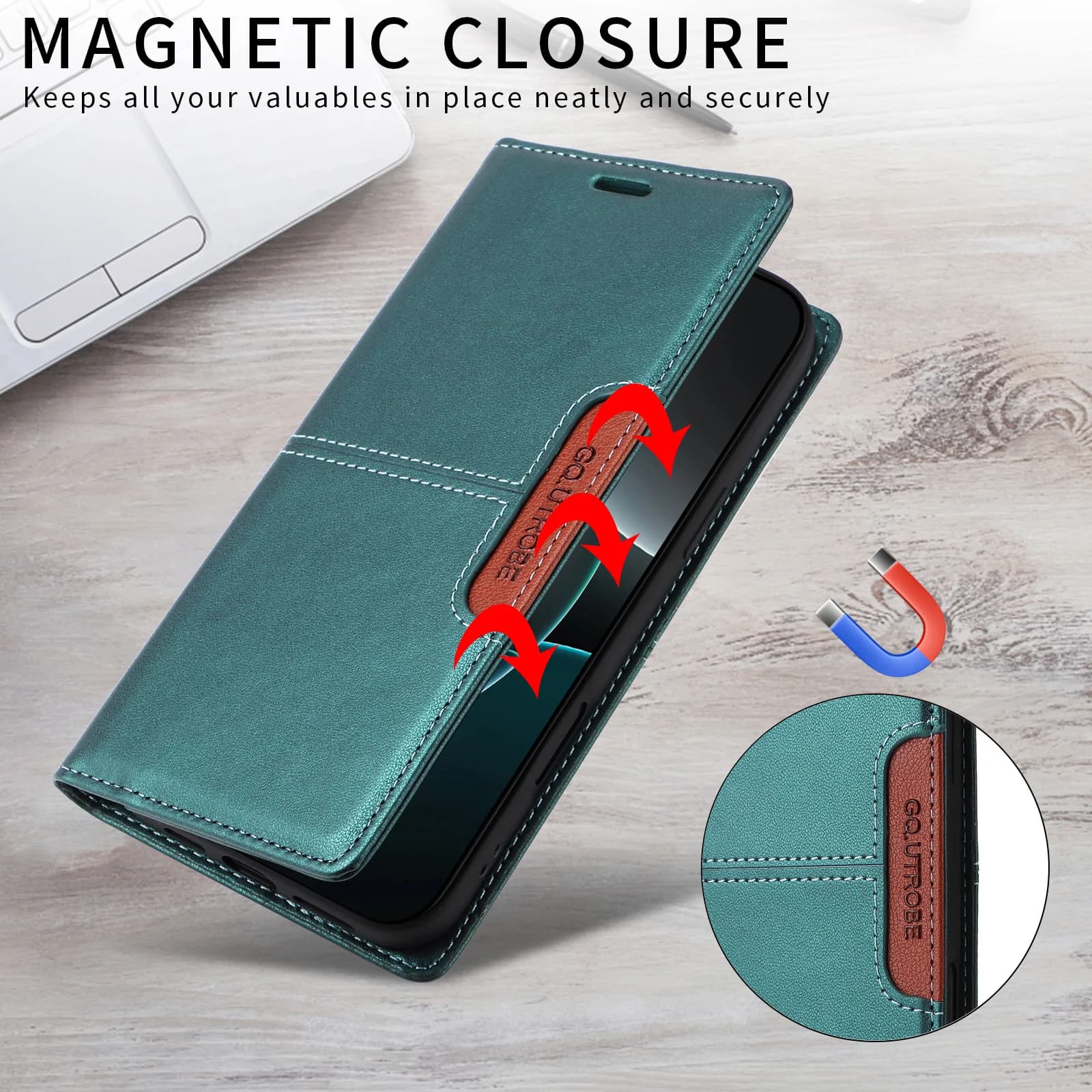 Capa de couro flip verde para Xiaomi Redmi Note 14, 13, 12, 15 Pro Plus