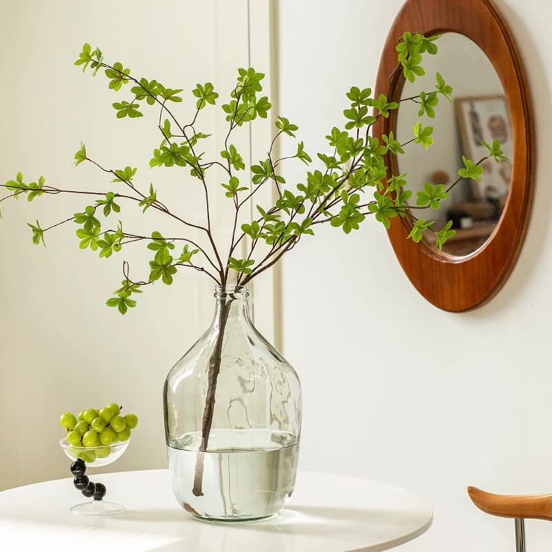 Vaso para plantas Jácotei kit 3 peças em vidro transparente com galhos verdes decorativos