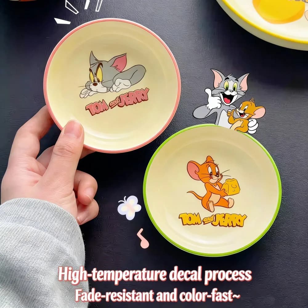 Novos Pratos de Porcelana Tom e Jerry para Estudantes, Pratos Redondos de Desenho Animado para Cereais e Frutas, Louça Especial Infantil para Casa
