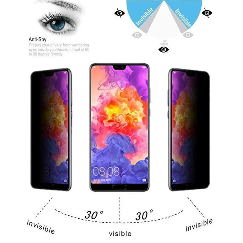 Protetor de tela anti-espião para Xiaomi, Redmi Note, Poco X e Mi, 3 peças, bordas arredondadas, transparente, HD, Privacy Screen, Round Edge, Anti-Fingerprint, Hardness