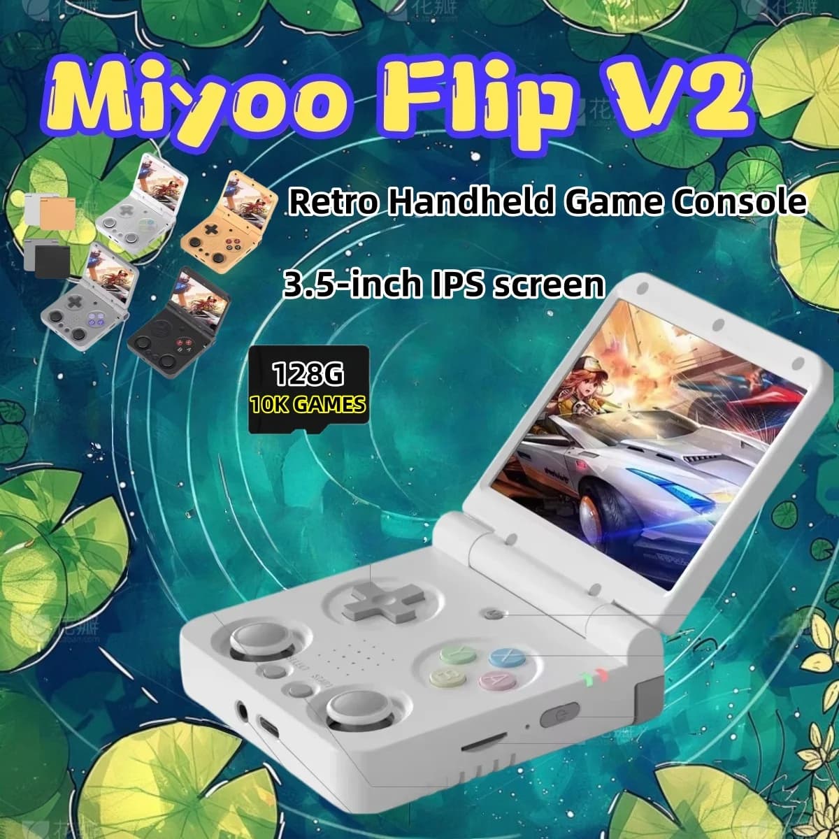 Console de jogo portátil Miyoo Flip V2 branco com tela IPS e botões rotulados