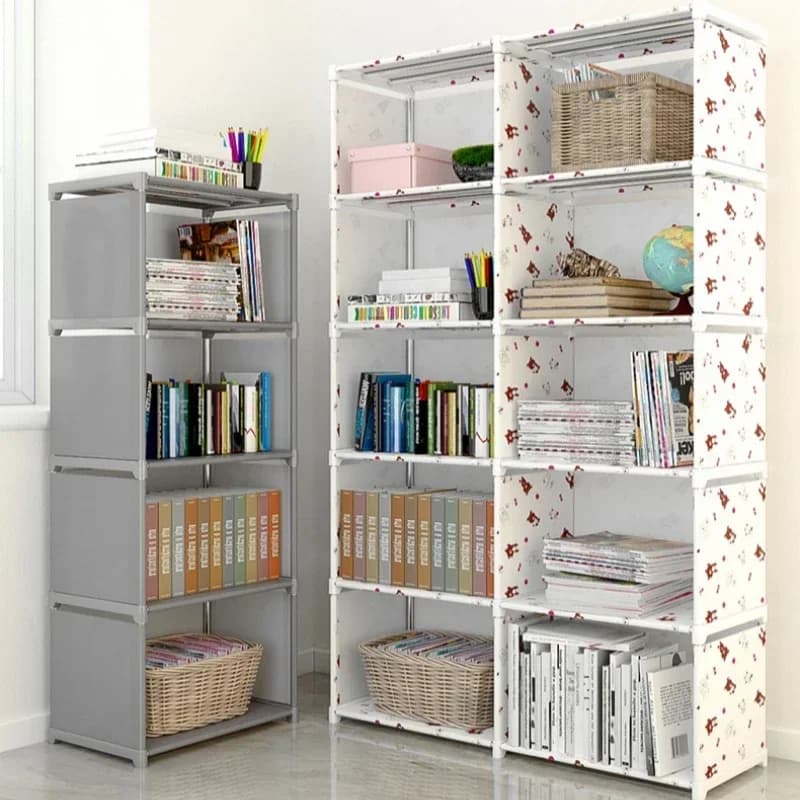 Estante multicamadas fácil montagem cinza branco livros organizador