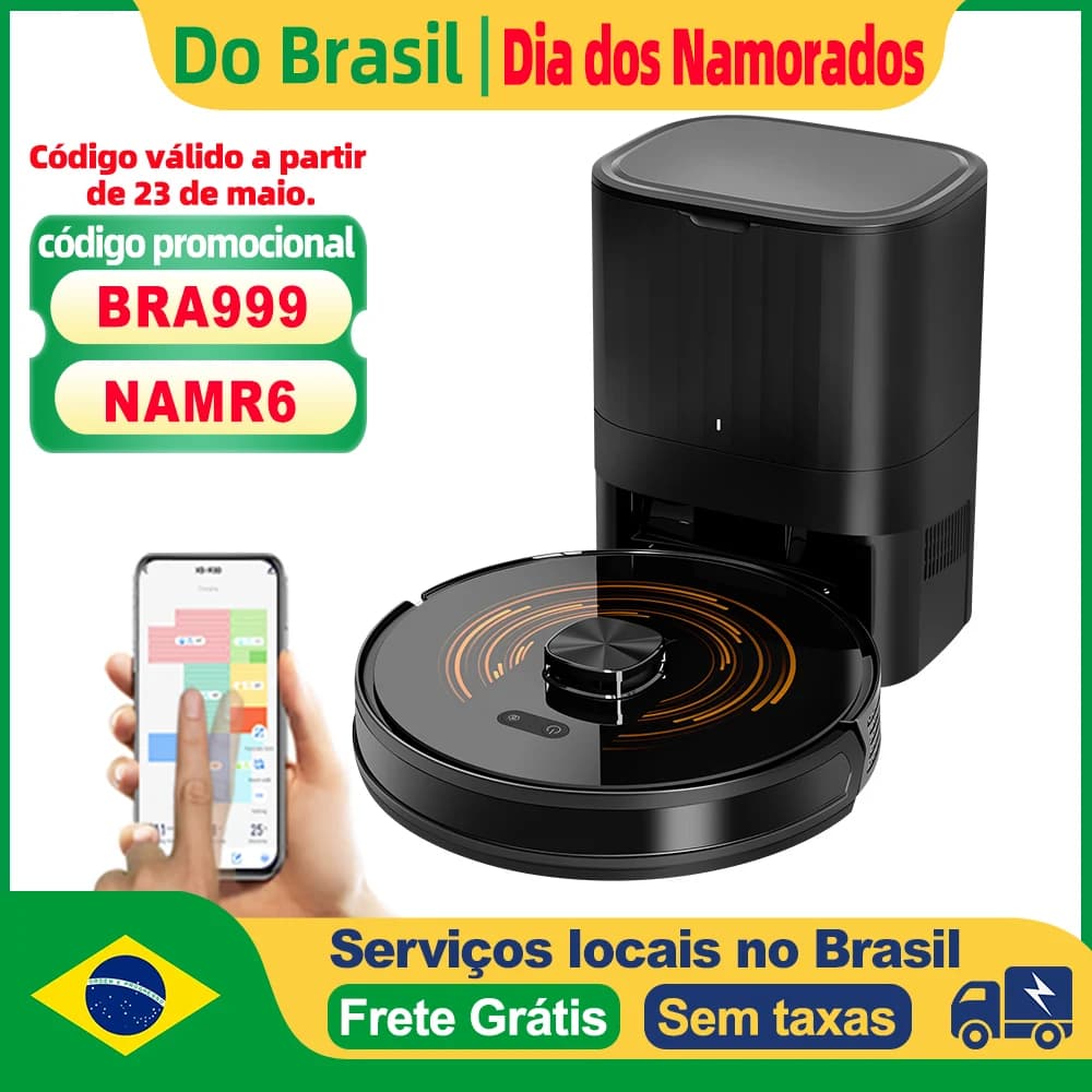 Aspirador de pó robô ABIR K30, controle remoto, fundo branco, design moderno