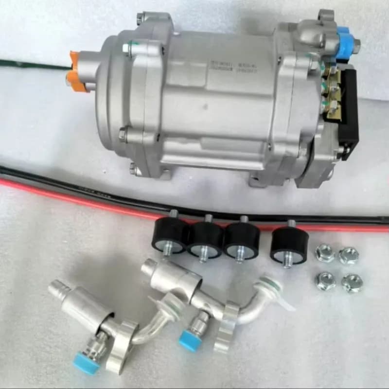 Compressor scroll para veículos elétricos DC com componentes metálicos em prata e azul