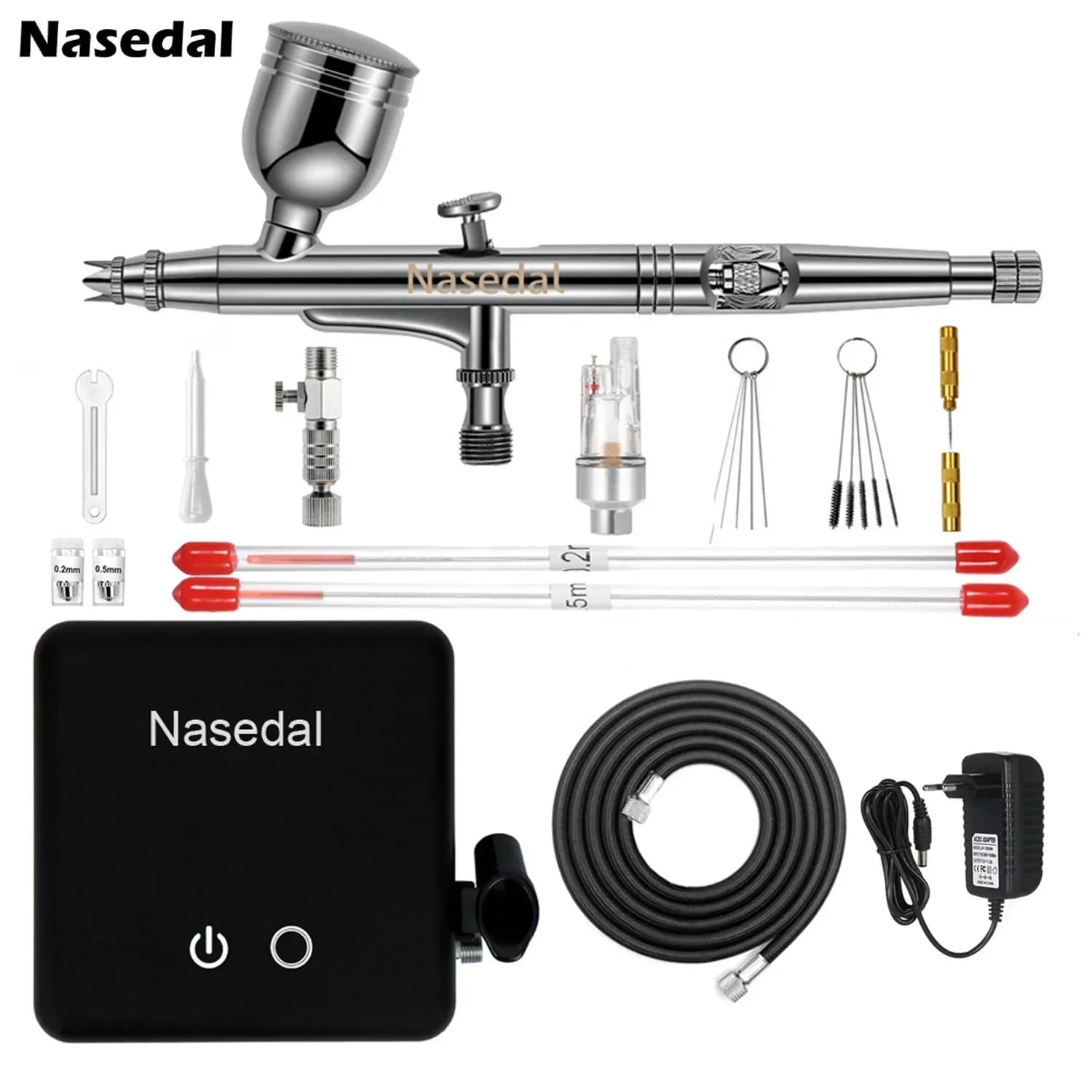 Kit completo de pistola de pulverização de airbrush Nasedall, com mangueira e ferramentas