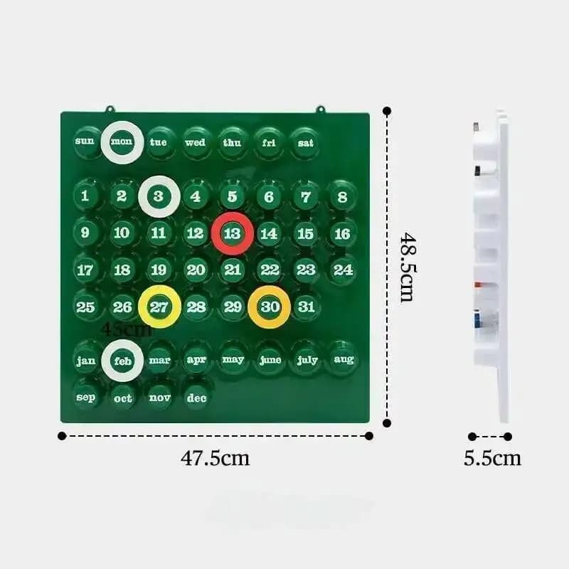 Calendário de mesa de celebridade com design moderno em fundo branco e suporte vermelho