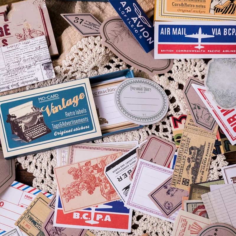 Adesivos vintage em caixa, 60 peças, decorações de memorando, etiquetas artesanais diy, materiais de scrapbook, materiais de papelaria, decorações