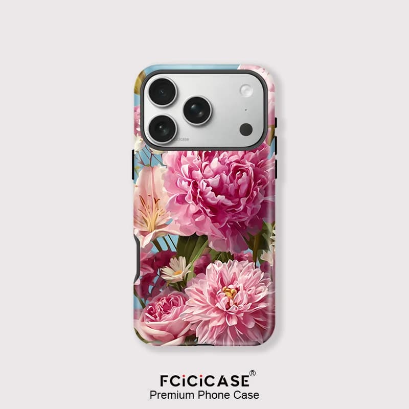 Capa de telefone fosco com design floral de rosas rosa e azul para iPhone