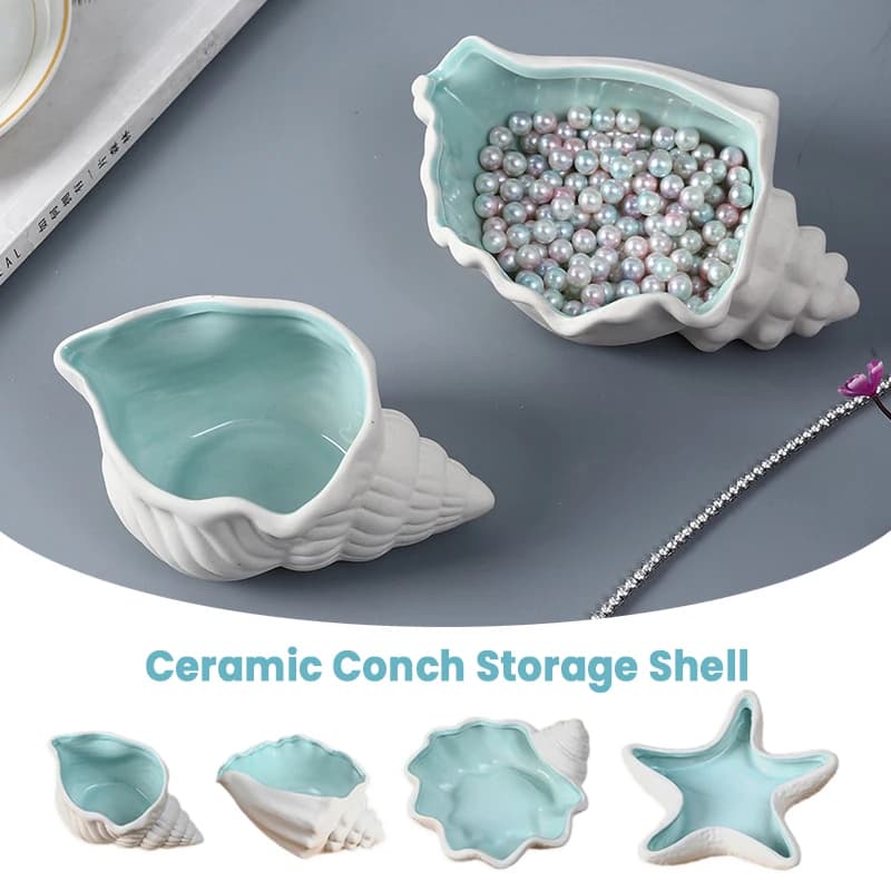 Bandeja de cerâmica de concha azul, bandeja de cerâmica, artesanato oceano, decoração de casa, chave, organizador de joias, bandeja decorativa, estrela do mar
