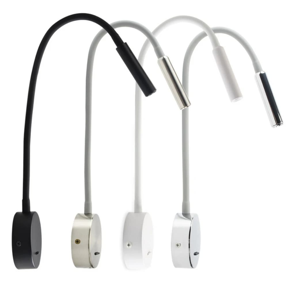 Variedade de arandelas Tokili Gooseneck com braço flexível em preto, branco, prata e cromado