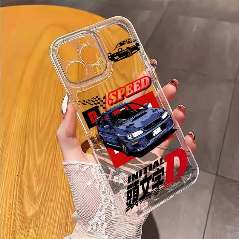 Capa flexível transparente para Xiaomi Redmi Note com design Initial D, carro azul e detalhes em vermelho e preto