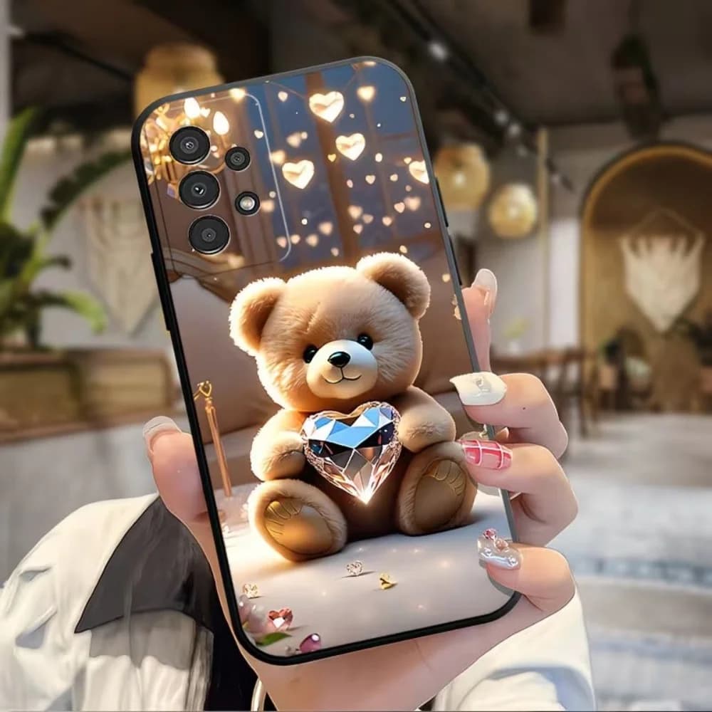 Capa de telefone pintada com cristais Little Bear Love para Samsung Galaxy A73 A72 A71 A70 A56 A55 A54 A53 A52 A51 A50 S 4G 5G