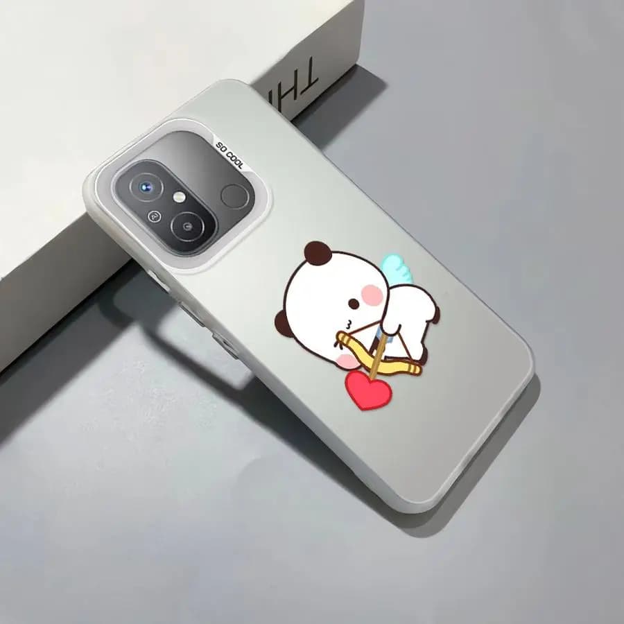 Capa cinza para Xiaomi Redmi Note com desenho de urso fofo com arco e coração vermelho