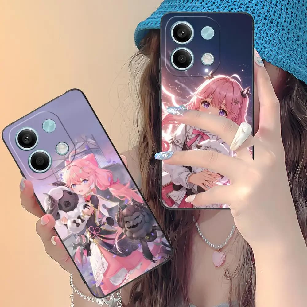 Capa para Xiaomi Redmi Note 14 com design anime rosa e estampa colorida Wuthering Waves Encore luxo