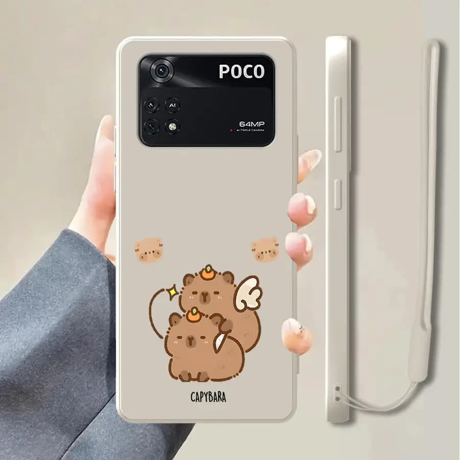 Capa bege para Xiaomi Poco X3 Pro com estampa fofa de porquinho-da-índia estilo Capybara