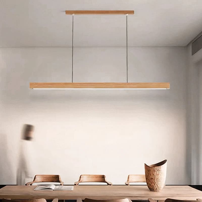 Damiasmil led pingente de luz madeira longa tira suspensão lustre para sala estar jantar mesa lâmpada luminária