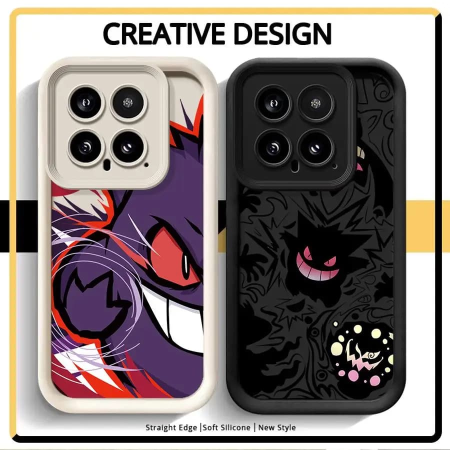 Kit com 2 capas macias para Xiaomi Poco F8 com design Gengar Monpoke em silicone branco e preto