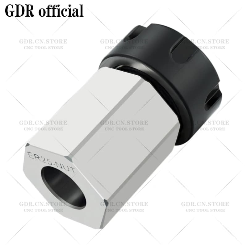 Suporte de ferramenta GDR ER25 com base hexagonal prata e assento quadrado preto