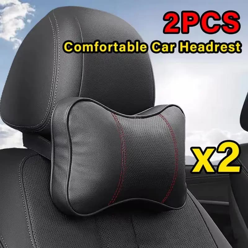 Almofada de pescoço para carro preto com detalhes vermelhos, ergonômico, respirável, universal, 2 peças.