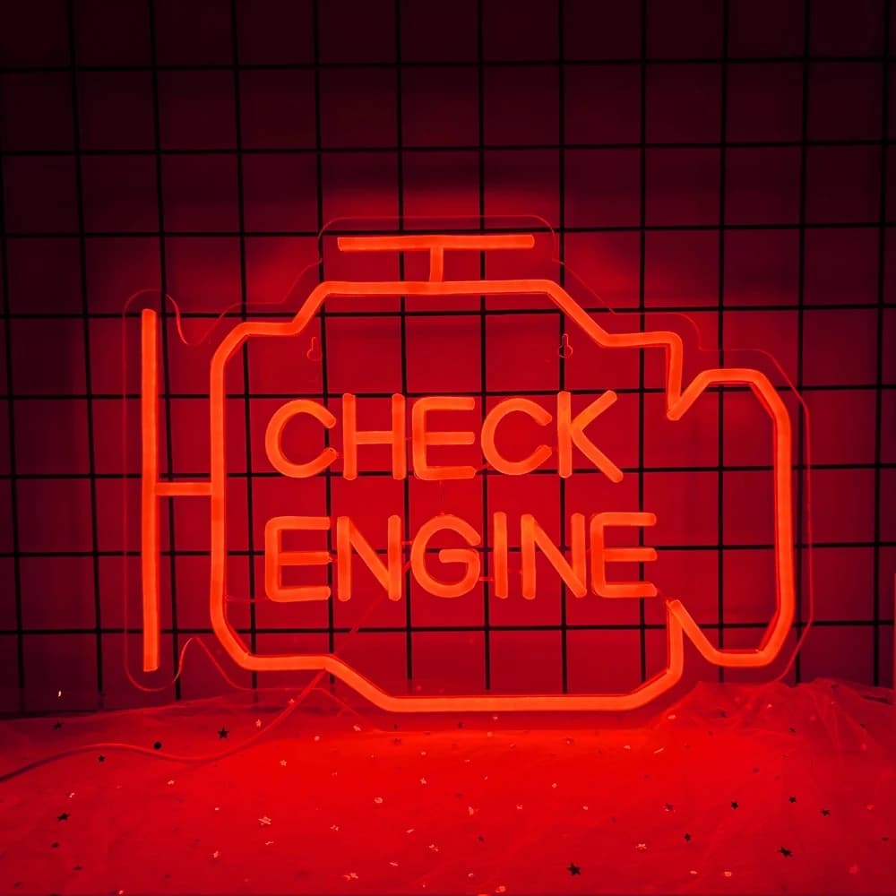 Luminária neon vermelha Check Engine pequena para decoração de parede com luz intensa