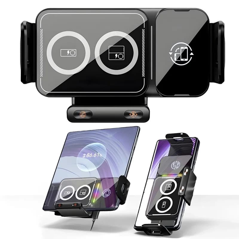 Suporte universal para carro com carregamento sem fio 360° e suporte rotativo para smartphones