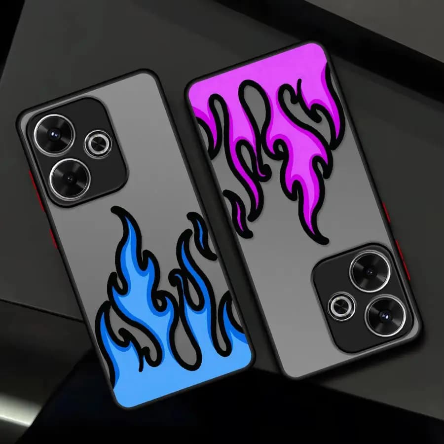 Capa para Xiaomi Redmi Note com design de chamas azuis e vermelhas