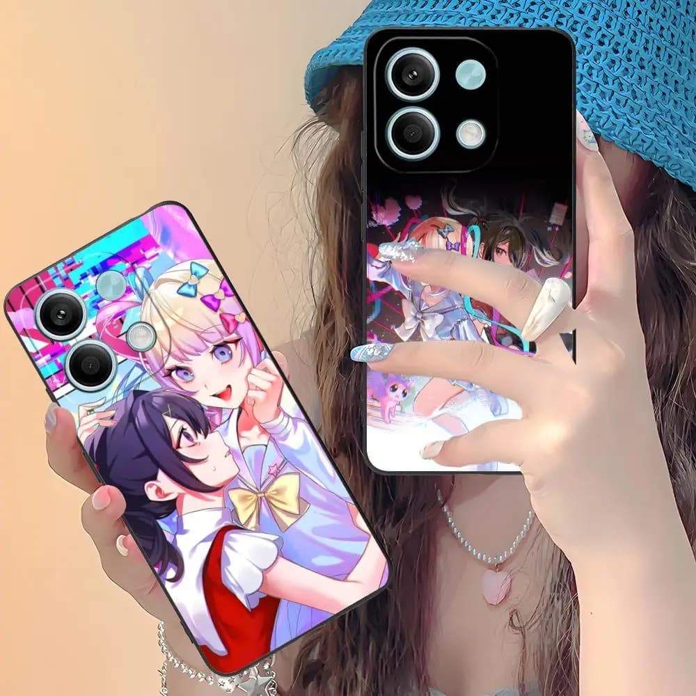 Capa de telefone com design de anime para Xiaomi Redmi Note, personagens de anime com cores vibrantes.