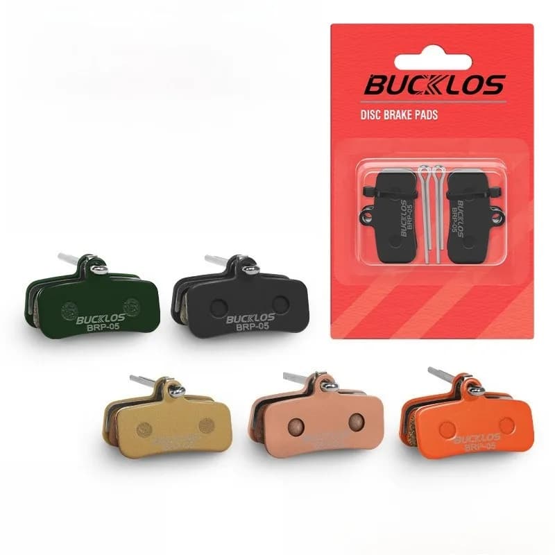 Pacote de pastilhas de freio de bicicleta BRP-05 da marca BUCKLOS, cinco cores, embalagem transparente
