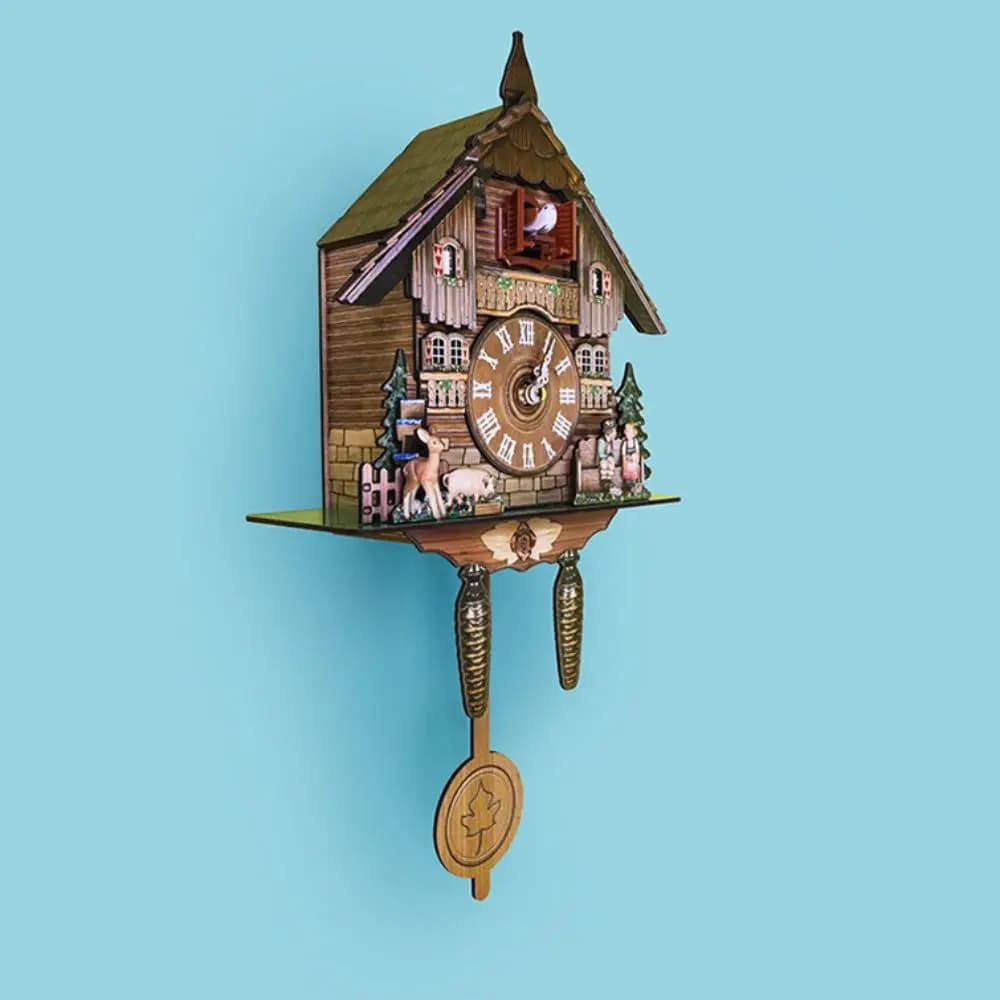 Relógio de parede de madeira vintage com design 3D e pássaro cantando