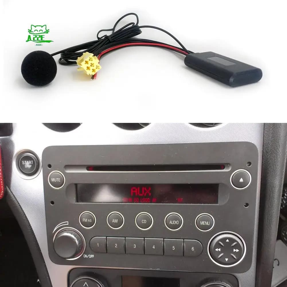 Adaptador Bluetooth para carro com microfone e cabo conectado ao sistema de som