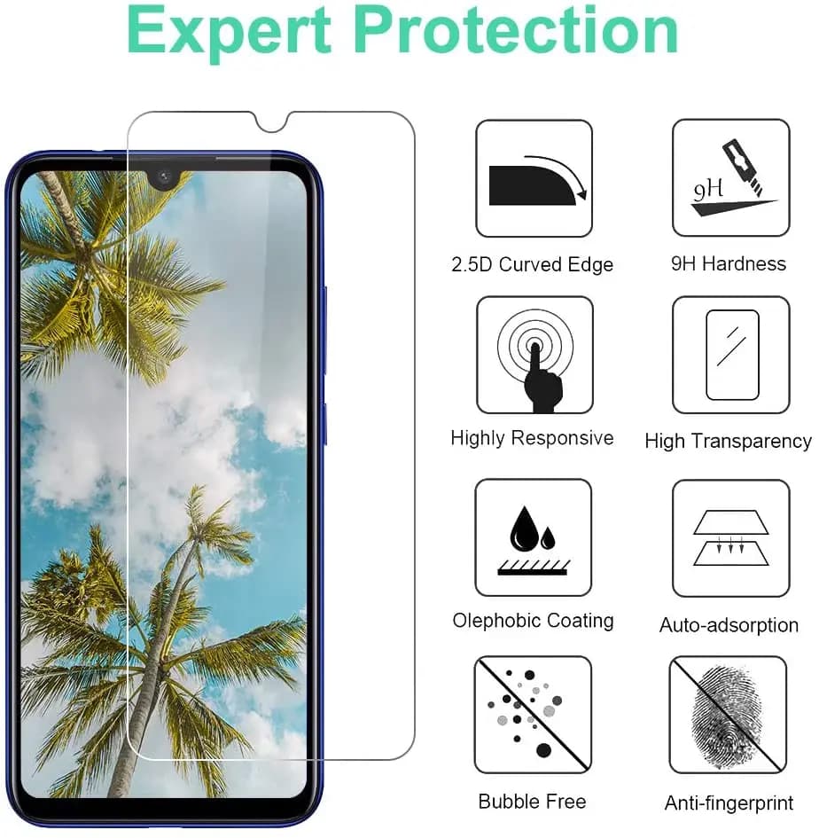 Protetor de tela Xiaomi Redmi Note 5 vidro temperado 9D com borda curva, dureza 9H e proteção anti-impressão digital