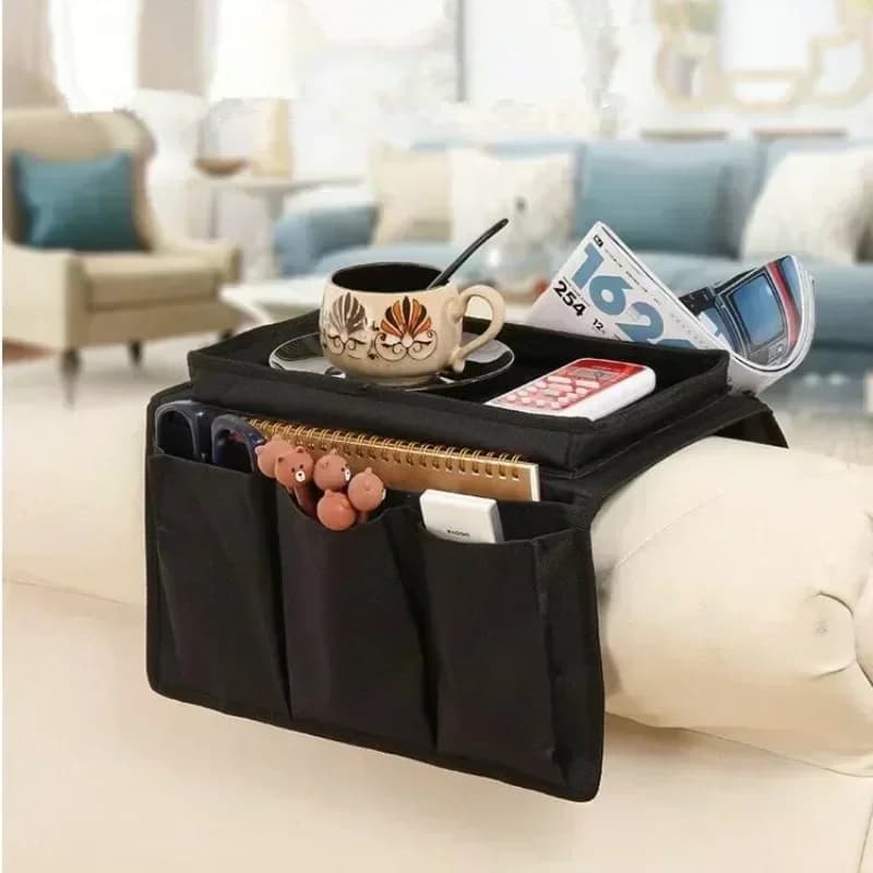Organizador suporte de controle remoto e mesa para sofá com 6 bolsos