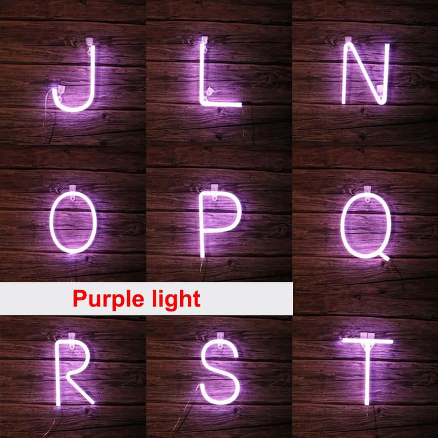 Letras neon LED Jácotei em luz roxa para decoração parede em estilo moderno