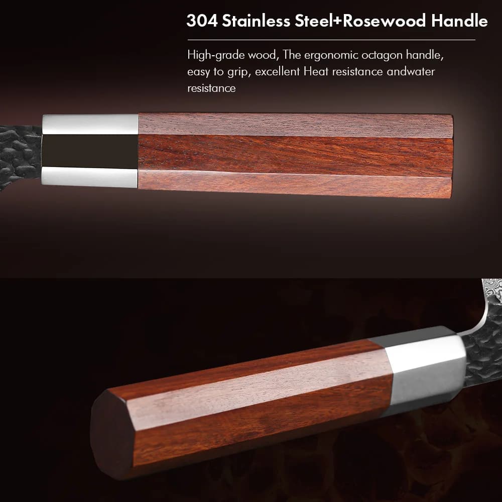 Cabo octogonal ergonômico da faca Turwho Kiritsuke em madeira de rosa e aço inoxidável 304