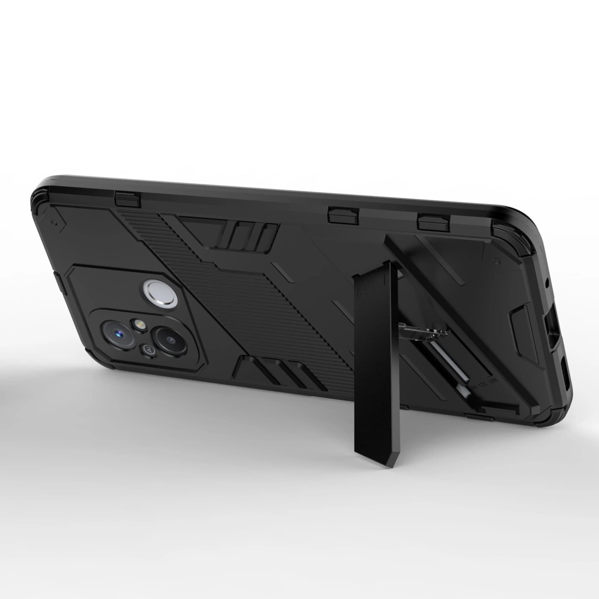 Capa preta para Xiaomi Poco C55 Redmi 11A 12C com suporte retrátil e proteção em TPU e PC