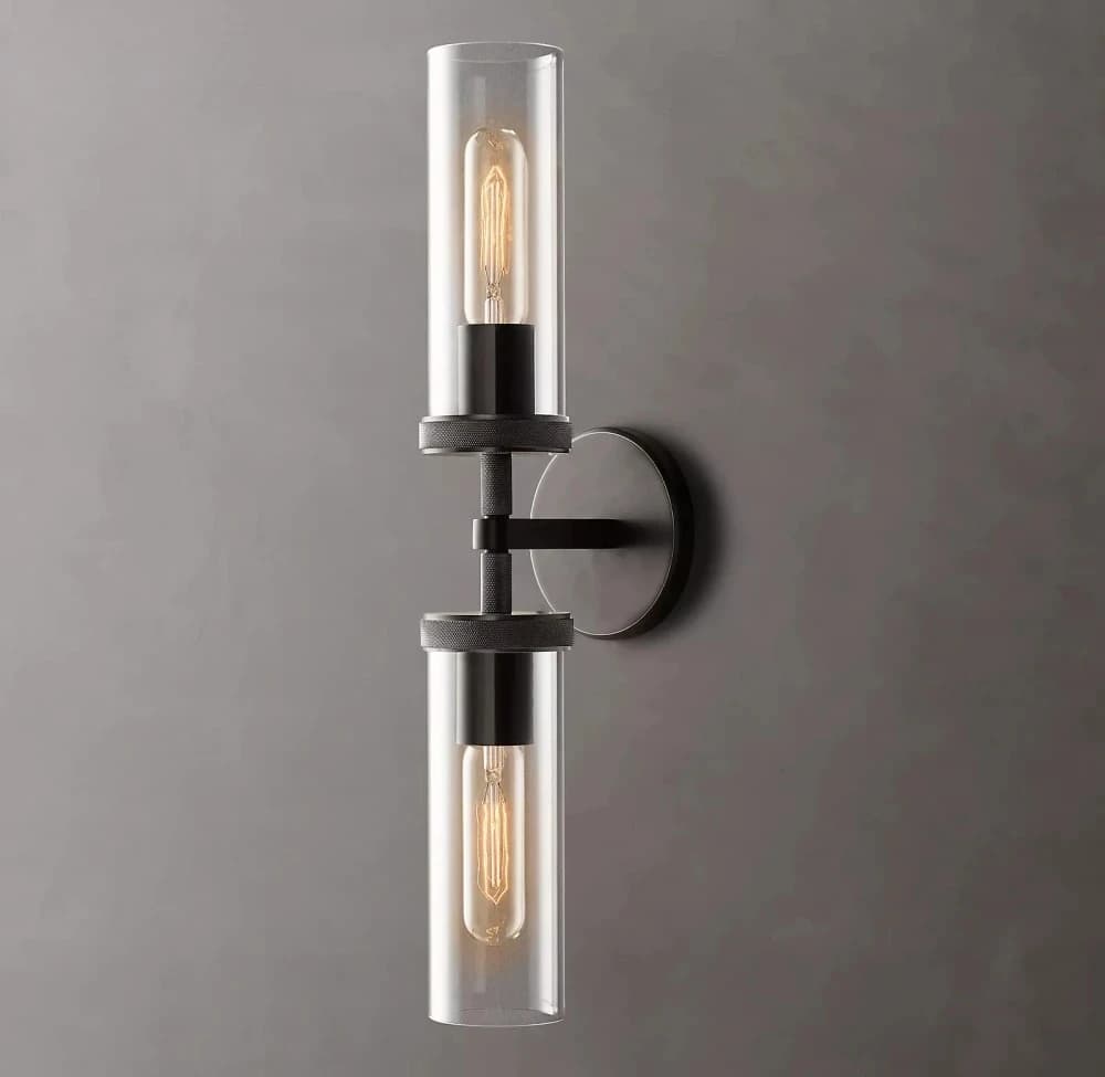 Arandela LED Lambeth com vidro transparente e acabamento preto fosco para decoração moderna