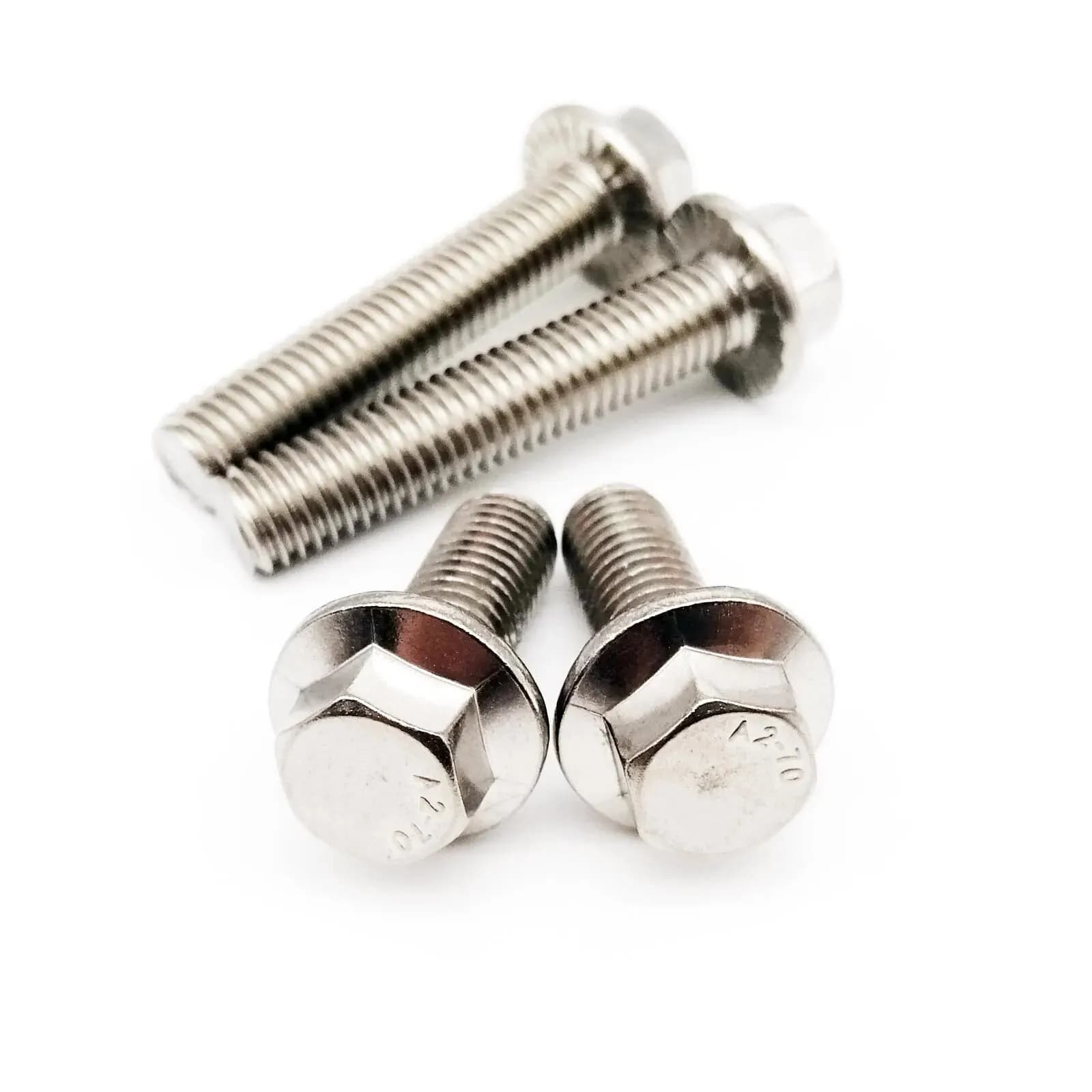 Parafusos sextavados com flange em aço inox A2-70 304 com arruela serrilhada kit 4 peças