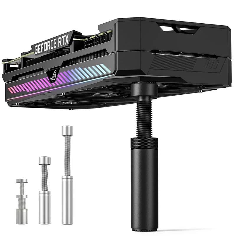 Suporte para placa gráfica GPU com iluminação RGB multicolorida, vista frontal
